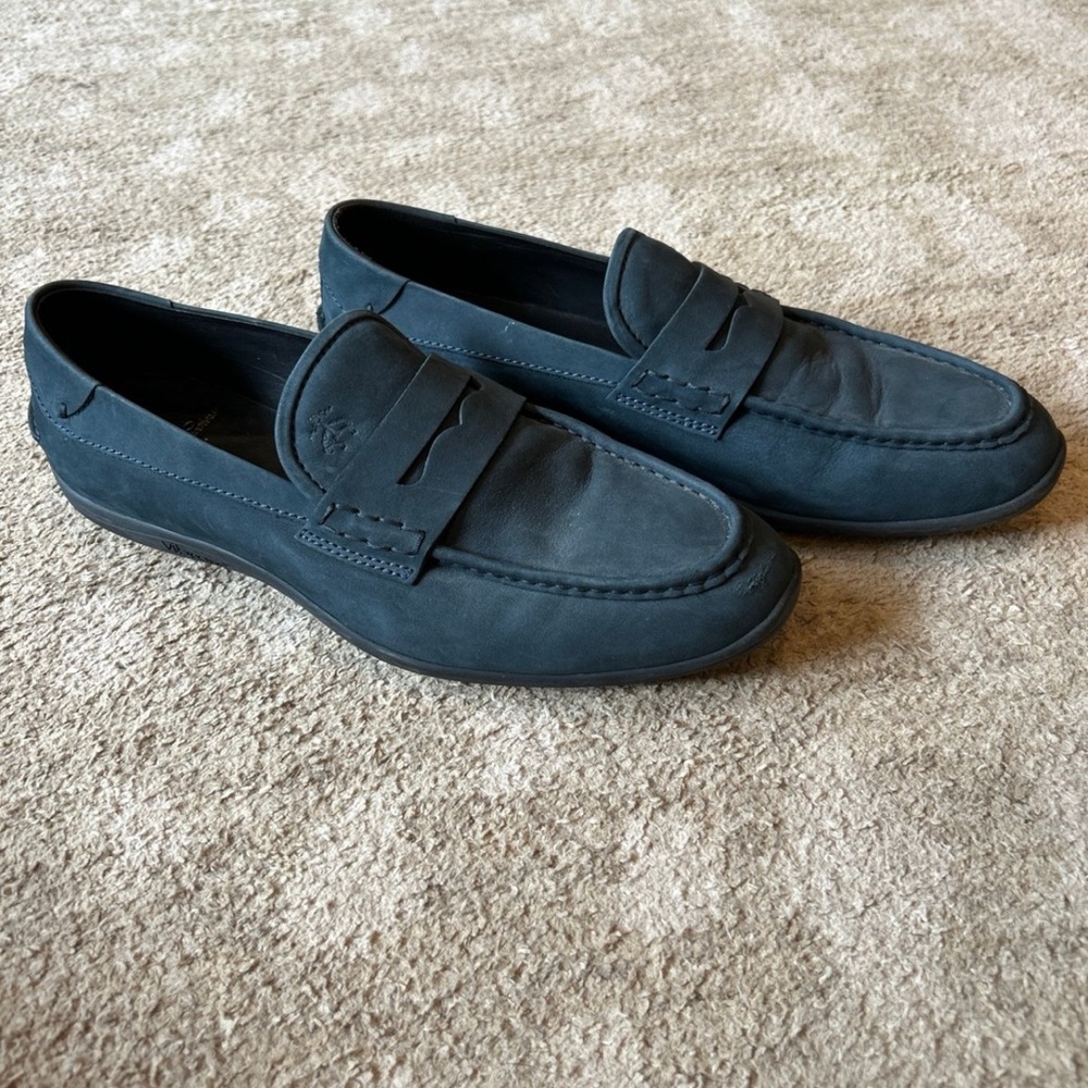 Brooks Brothers Navy Sueded Nubuck Vibram Moccasins Shoes Sz 9